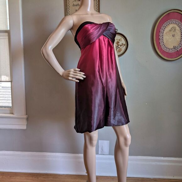 NWT Vintage Y2K Jump Mini Dress Red Satin Strapless Party Ombre Size 3 - Picture 1 of 11